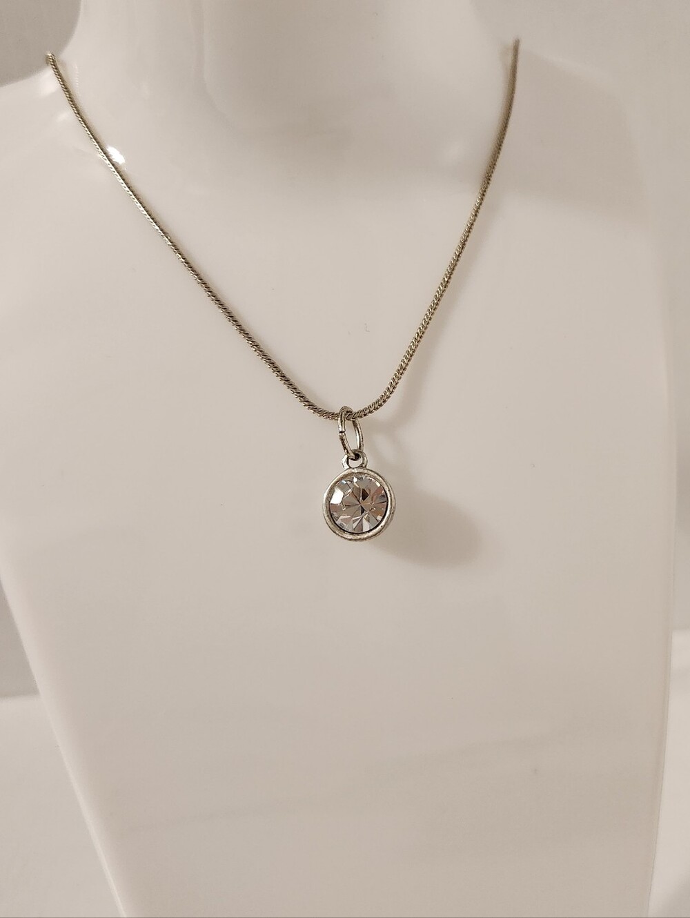 Vintage Silver-tone (Untested) Crystal Pendant Necklace 18" Chain